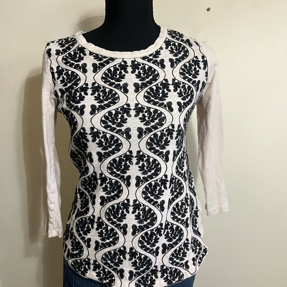 J Crew Black & White Embroidered Women's Top